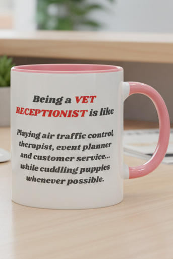 Air Traffic Control Mug on vet reception desk