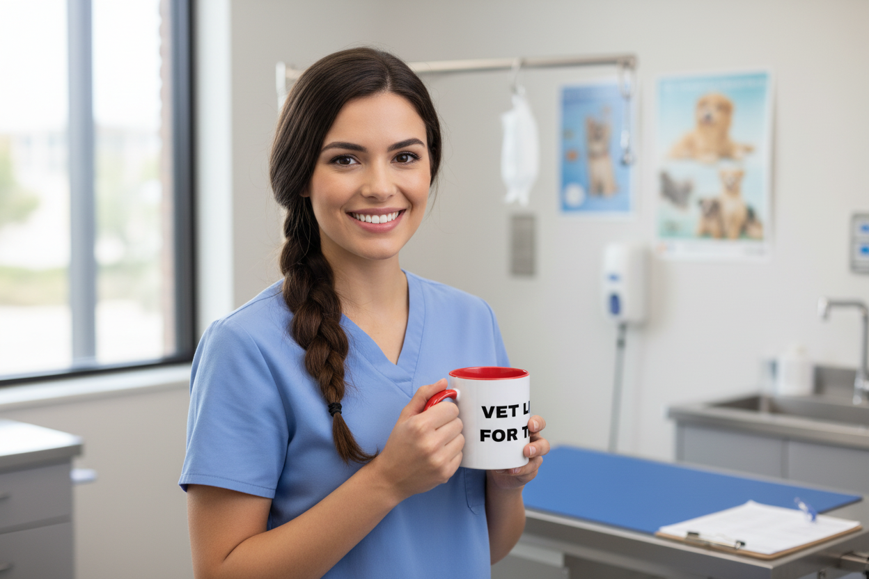 Brunette vet tech with braid holding Vet Life Isn't For The Weak Mug