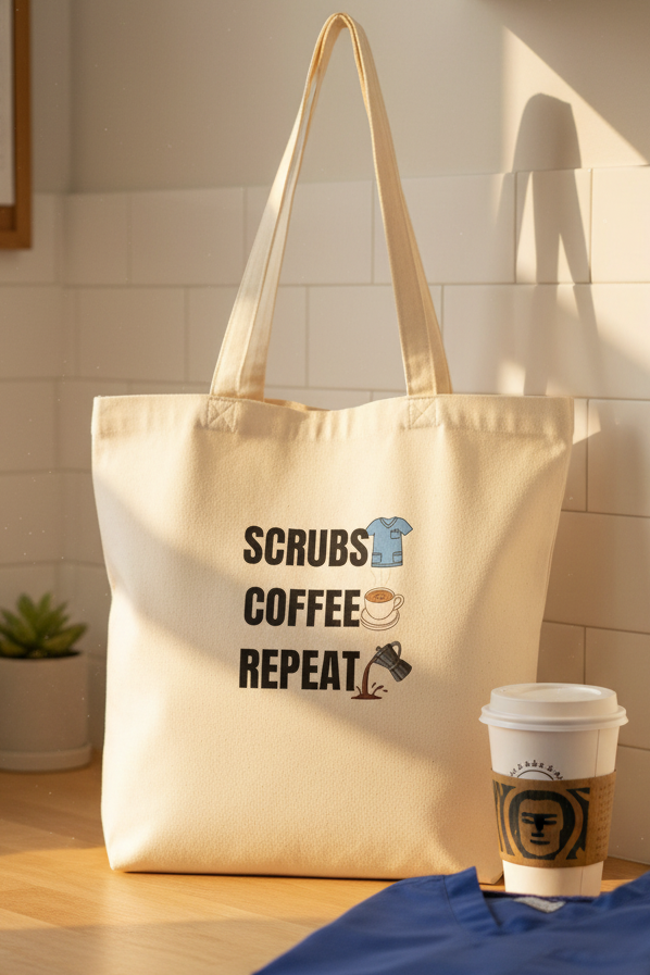 Scrubs and Coffee Tote Bag Lifestyle