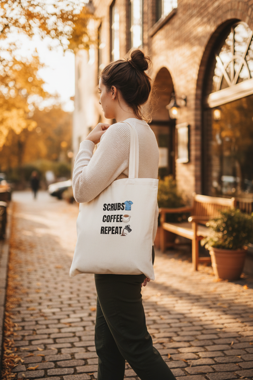 Scrubs & Coffee Tote Bag Mockup