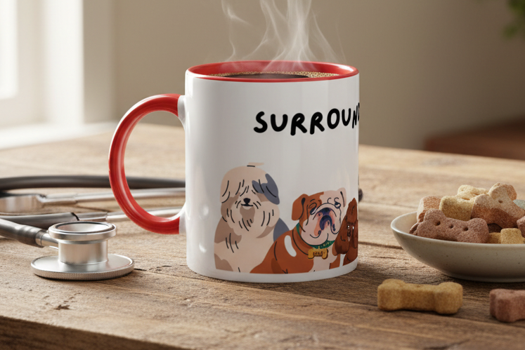 'Surrounded by Dogs' Mug Lifestyle Mockup