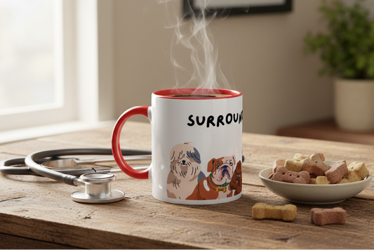 'Surrounded by Dogs' Mug Lifestyle Mockup
