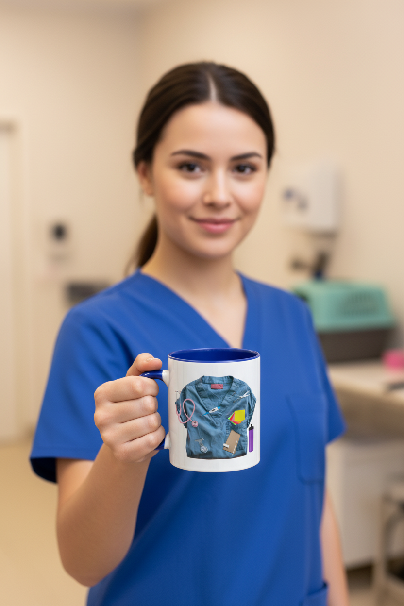 Vet Nurse Holding Scrubs Pocket Mug