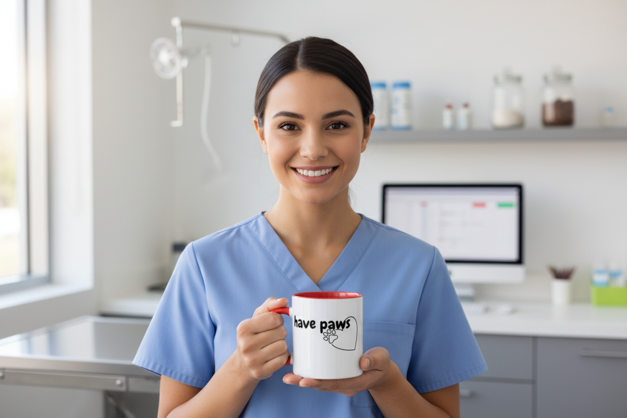 Vet tech woman holding My Patients Have Paws Mug