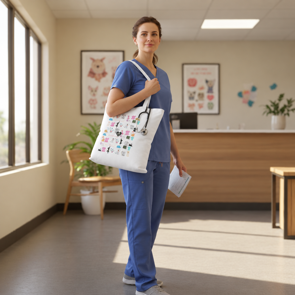 Veterinary Life Tote Bag mockup with a brighter white bag