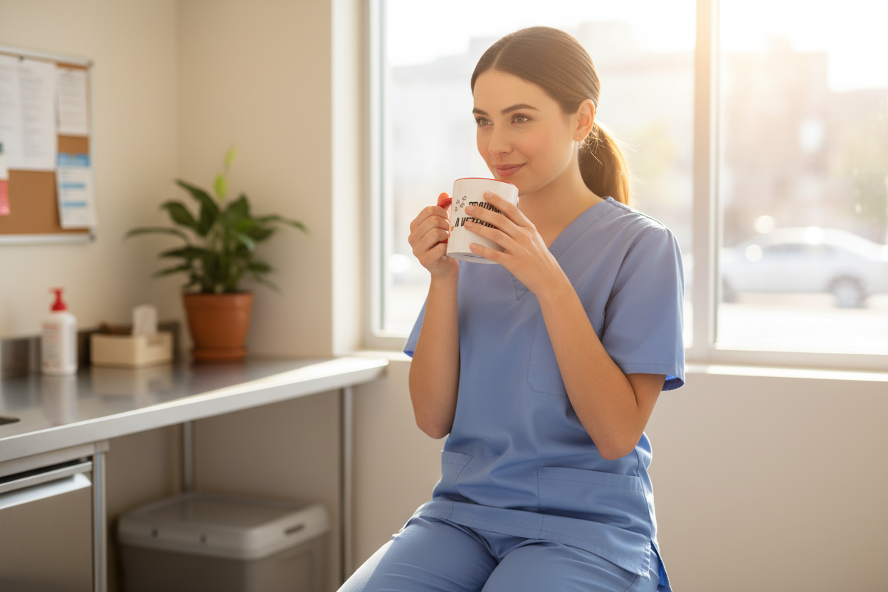 Veterinary Nurse with Mug